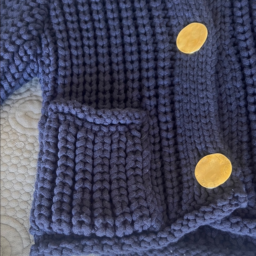 Zara Navy Blue Chunky Knit Cardigan with Gold Buttons
